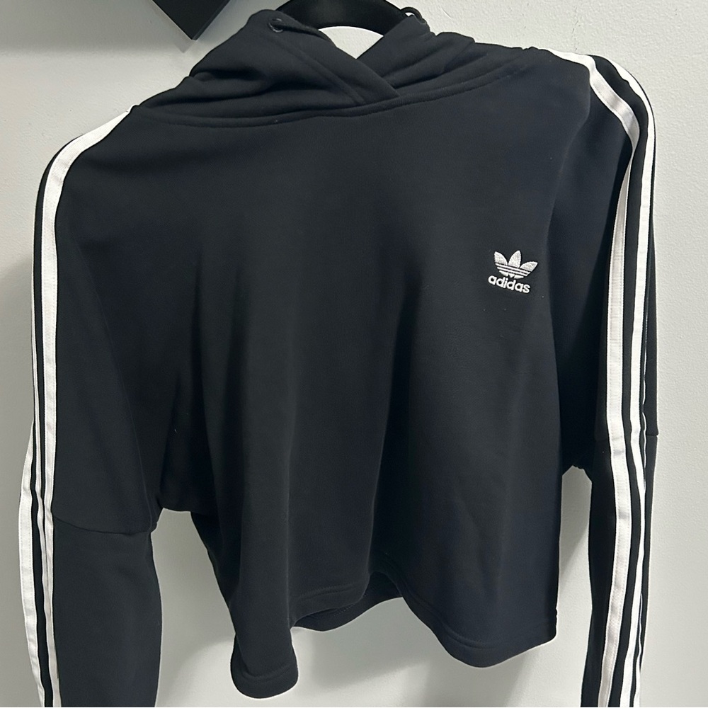 Adidas cropped hoodie black and white size medium